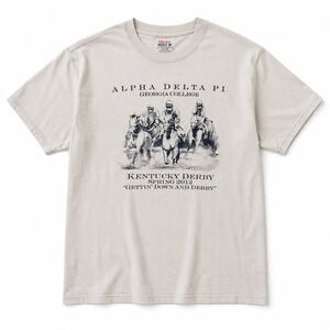 Hanes Alpha Delta Pi Kentucky Derby‎ T-Shirt Mens Size M Cream Sorority Cotton